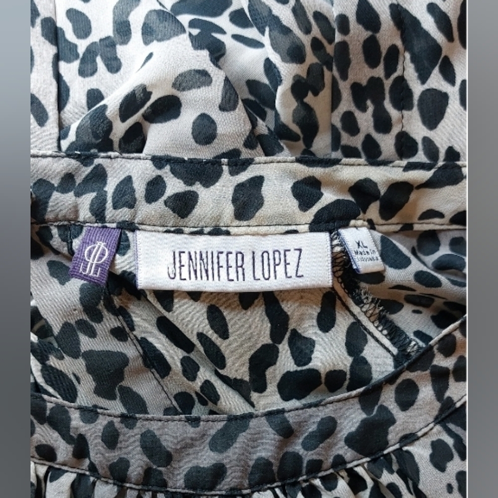 Jennifer Lopez Sheer Cheetah Print Blouse Open Back Size XL Flowy Romantic Sexy - Picture 5 of 10